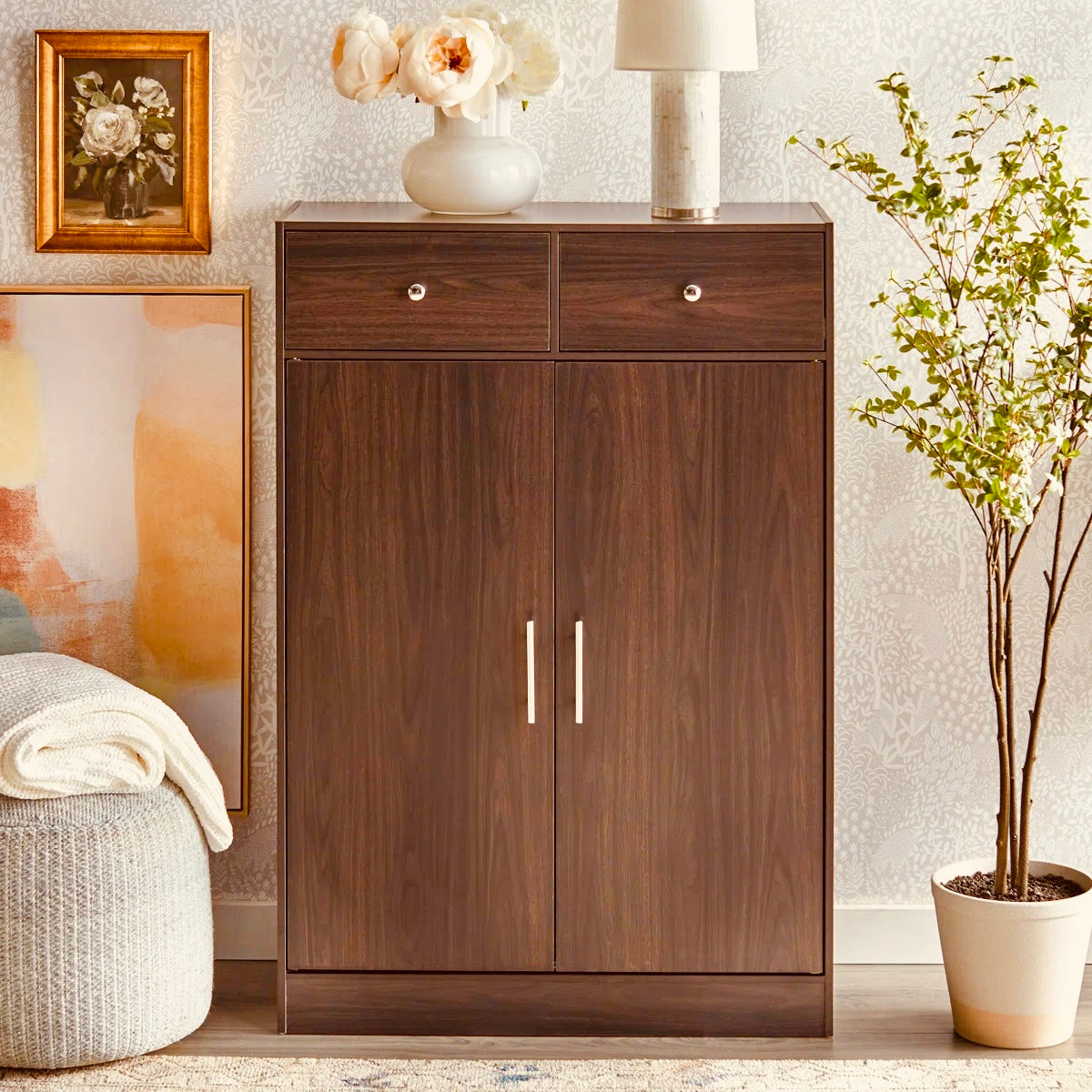 Wooden Shoe Cabinet with 2 Drawers 5-Tier Modern Shoe Rack