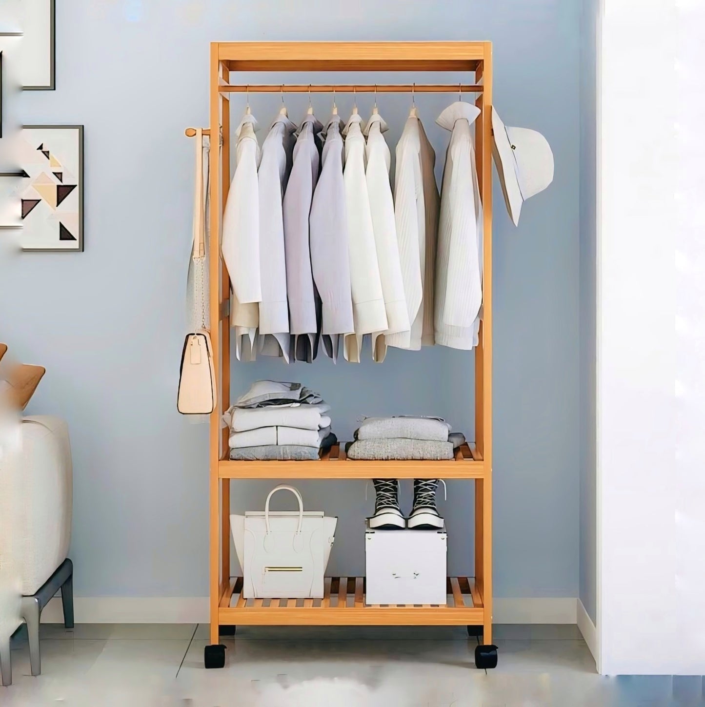 Wooden Clothes Stand with Rack | Wooden Alna