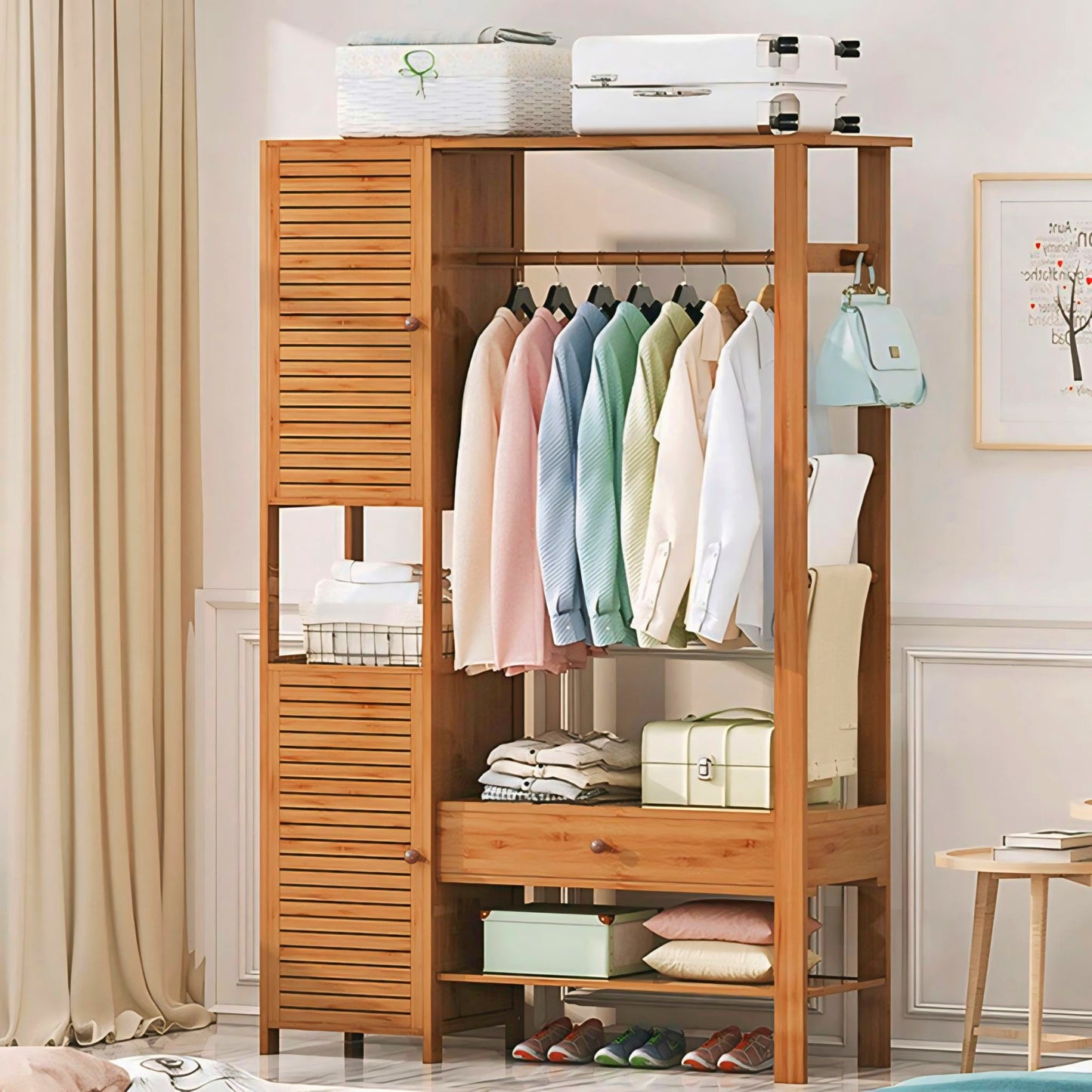 Minimalist Bedroom Closets Storage Organizer | Wooden Clothes Stand | wooden Alna