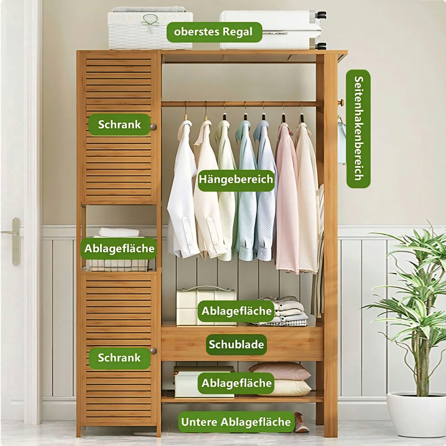 Minimalist Bedroom Closets Storage Organizer | Wooden Clothes Stand | wooden Alna