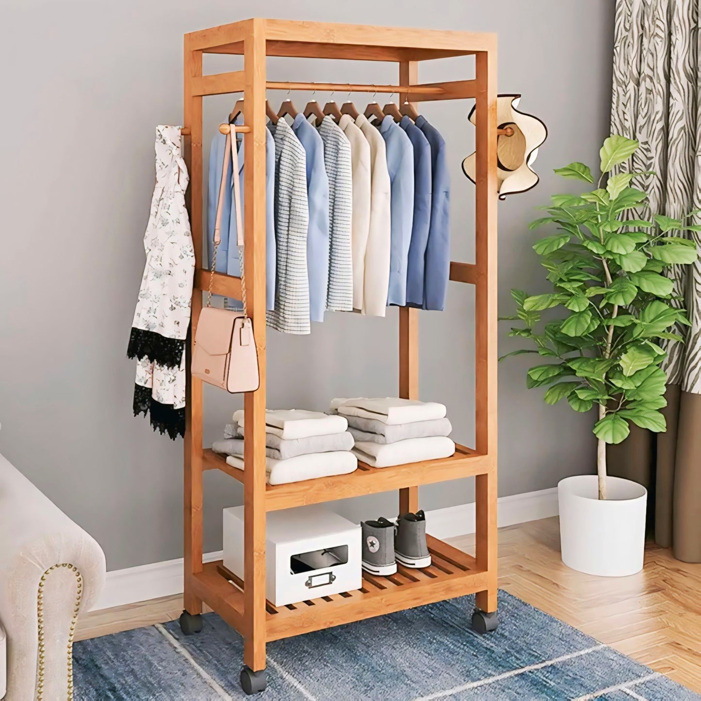 Wooden Clothes Stand with Rack | Wooden Alna