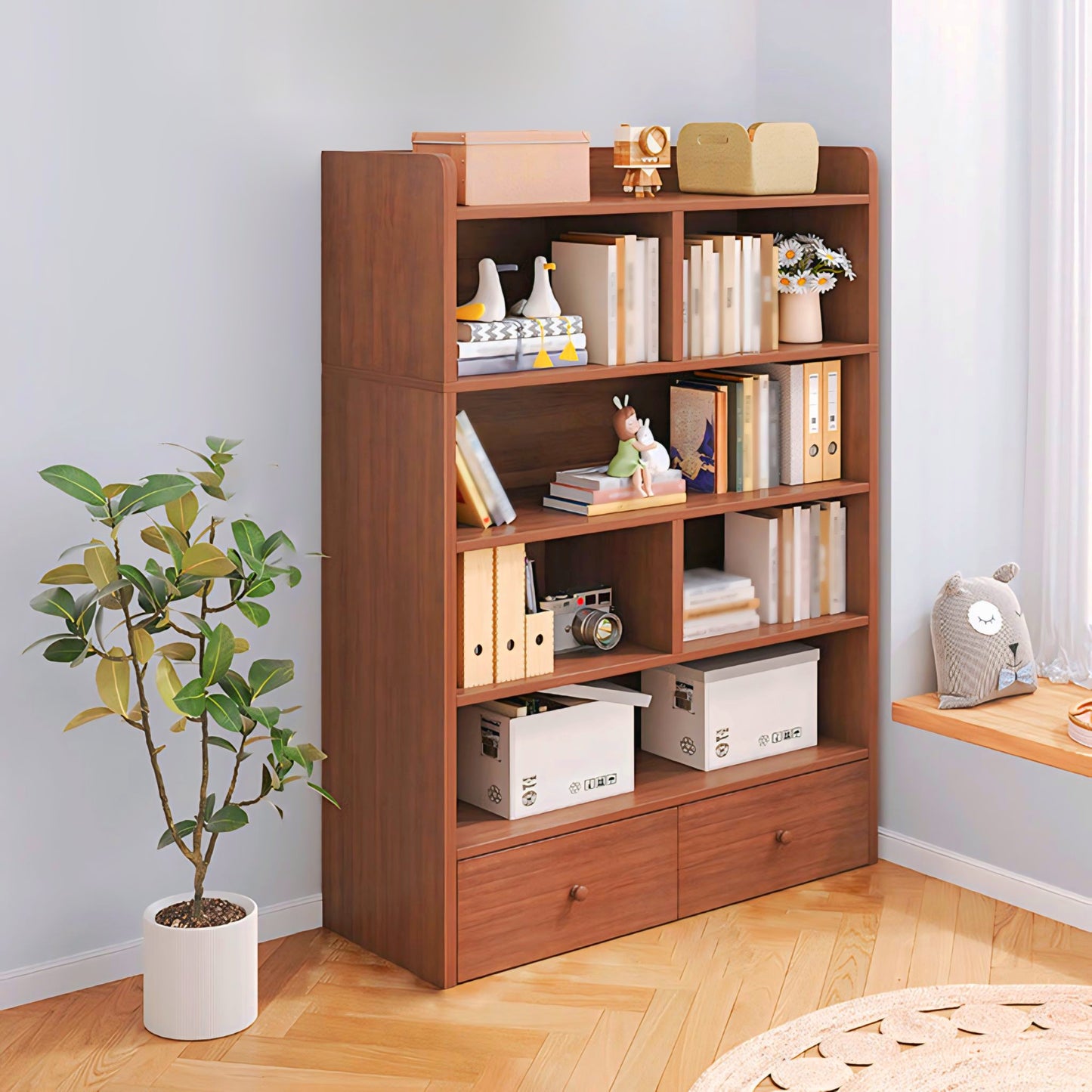 Modern Stylish wooden Book Shelf with 2 Drawer