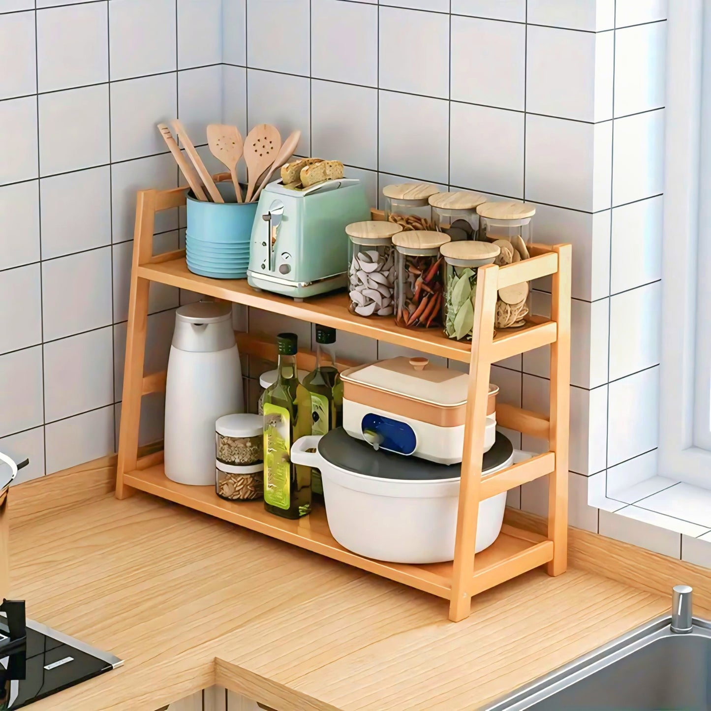 Multifunctional Wooden Kitchen Shelf Kitchen Rack