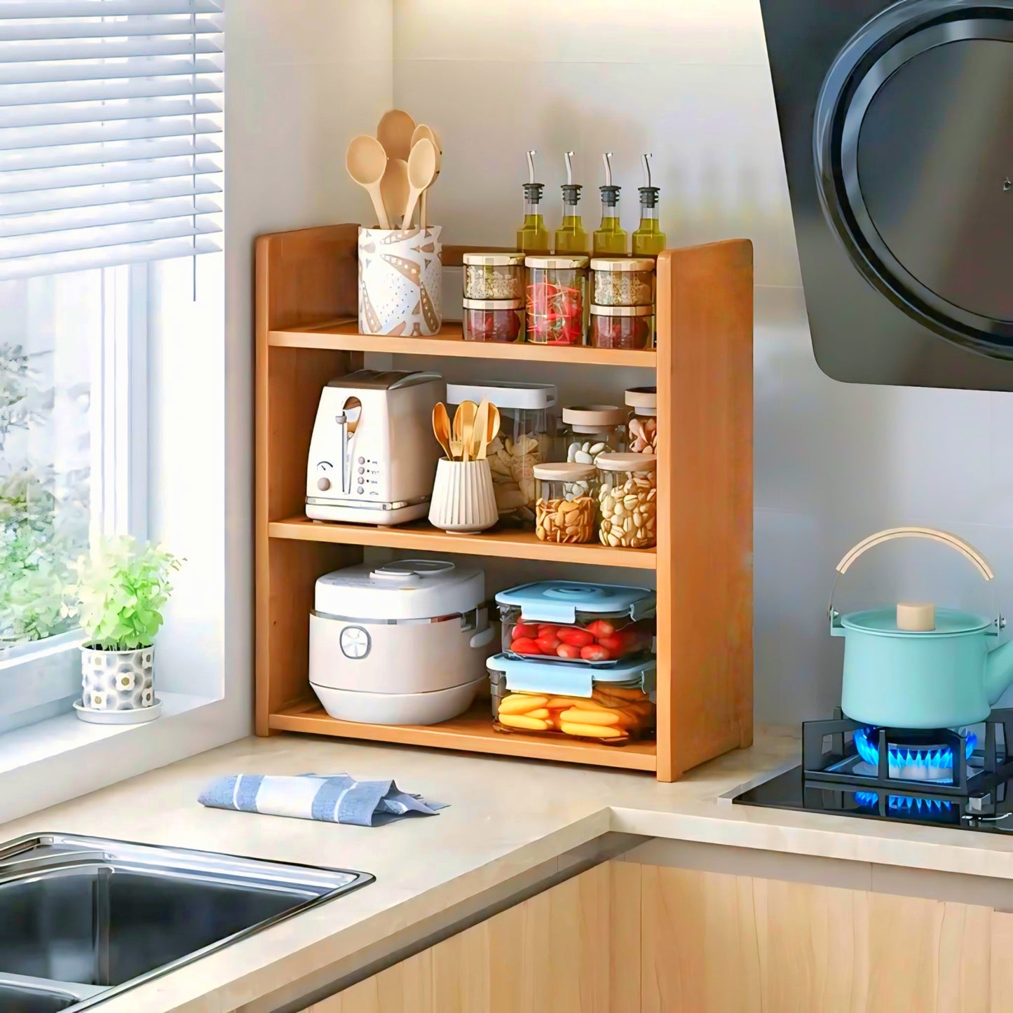 Stylish wooden kitchen shelf for your beautiful kitchen storage