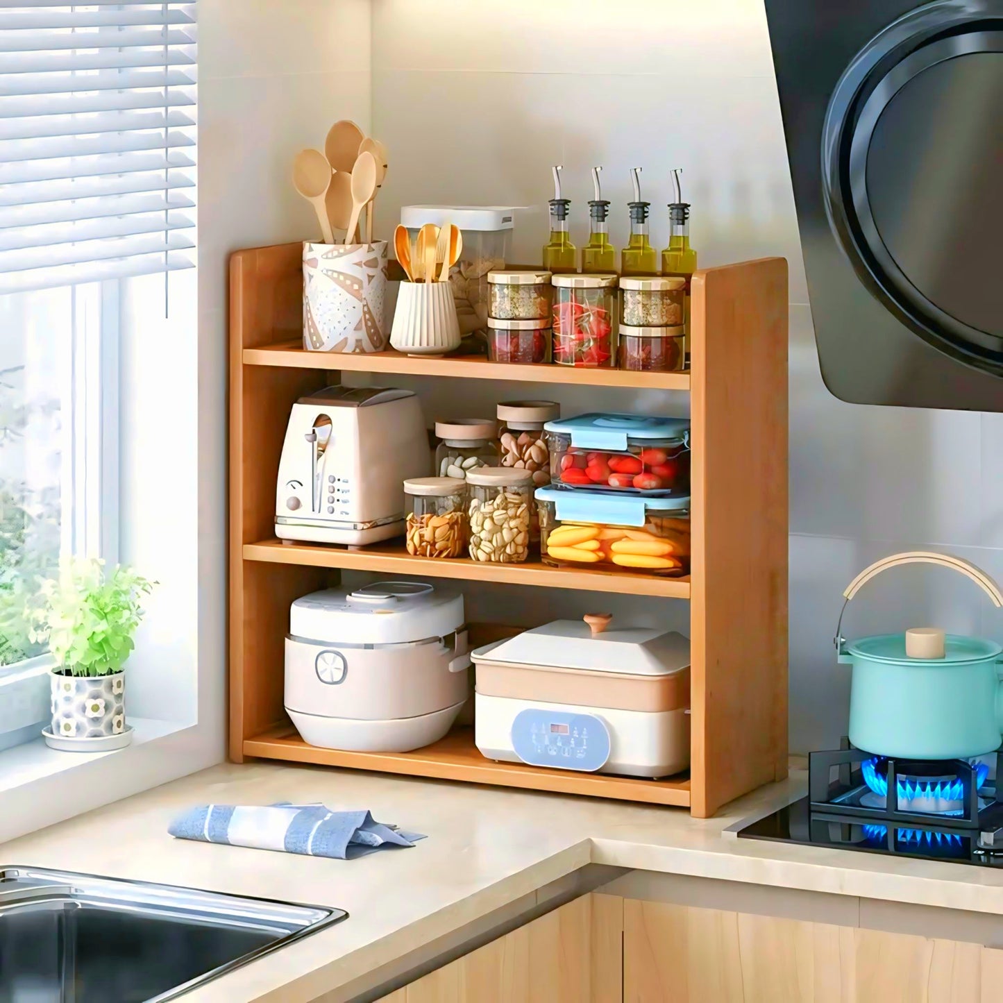 Stylish wooden kitchen shelf for your beautiful kitchen storage