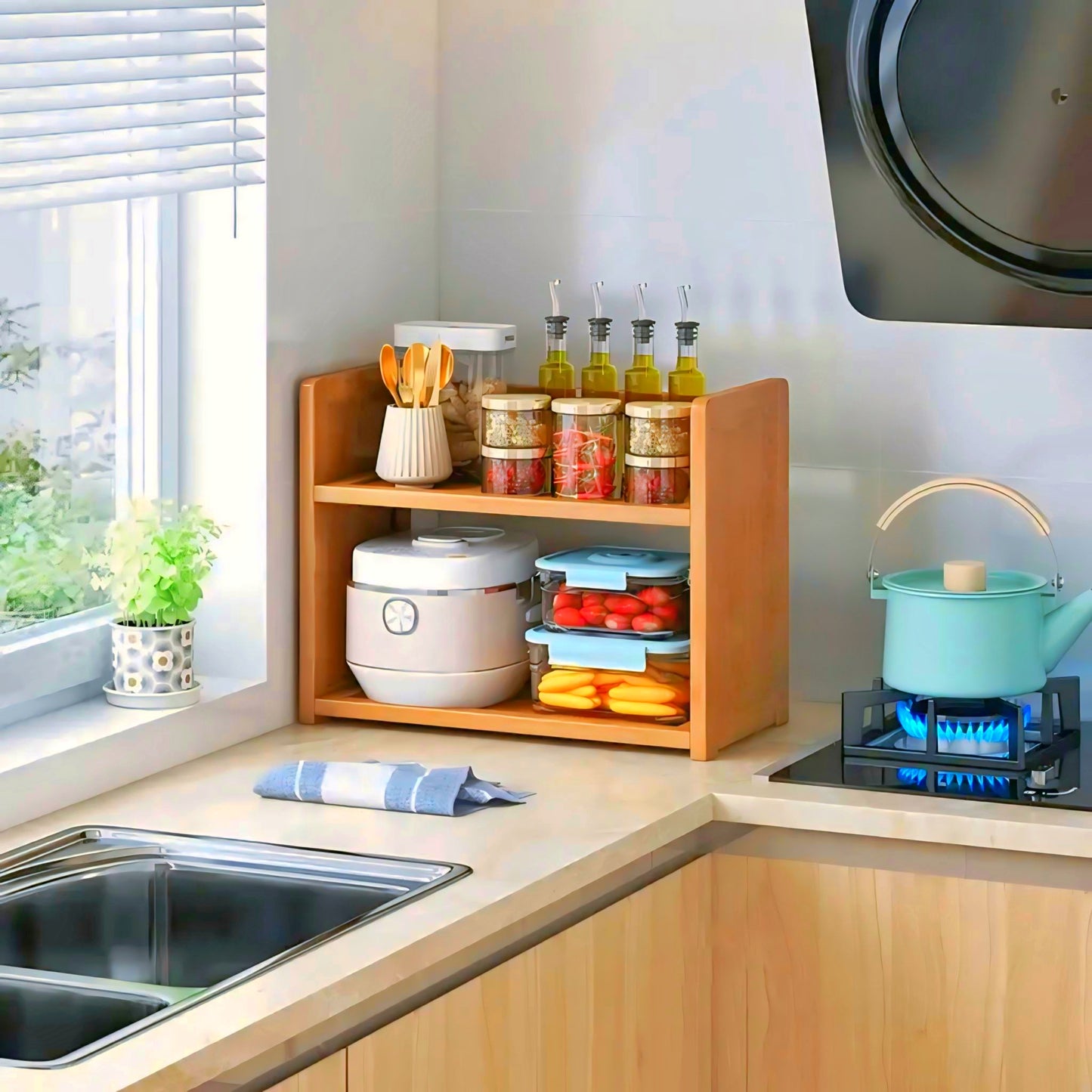 Modern Wooden Kitchen Rack