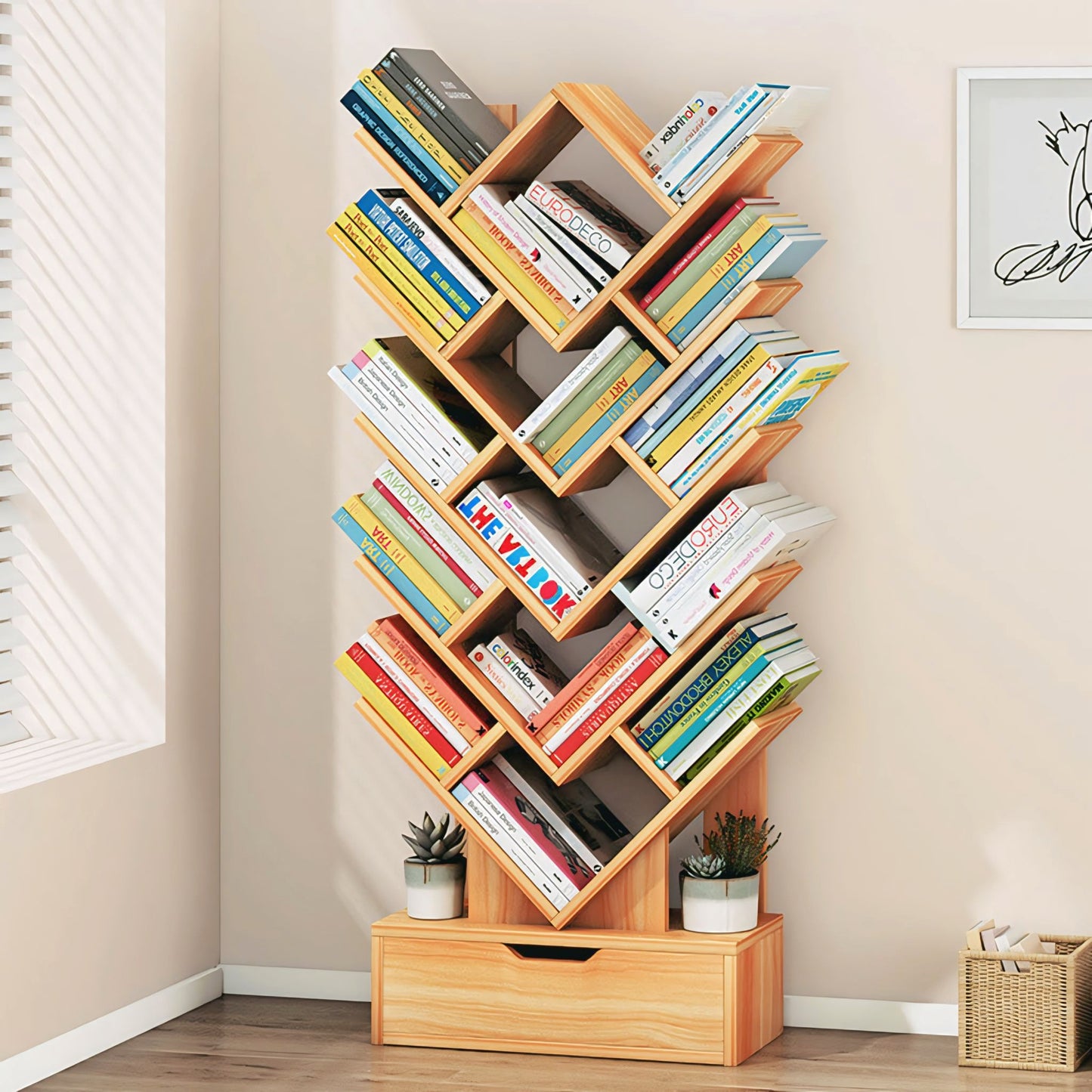 W Shape Large Bookshelf For Home and Office