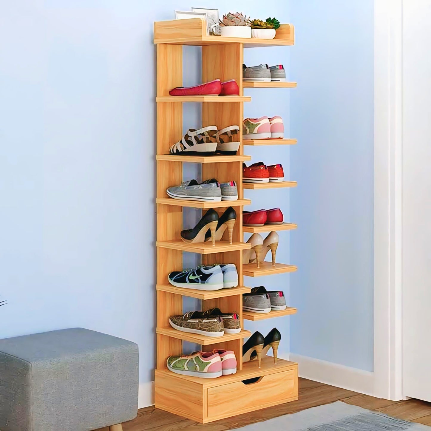 stylish wooden shoe rack