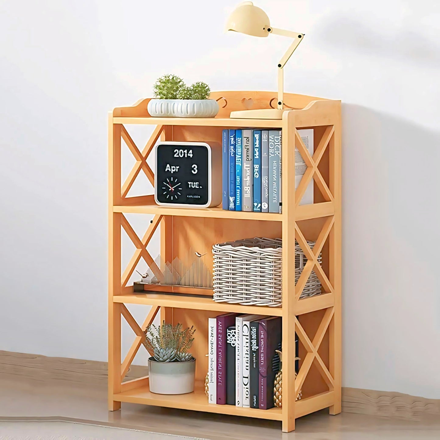 Wooden Bookshelf Multipurpose Storage Display Rack for Home and Office