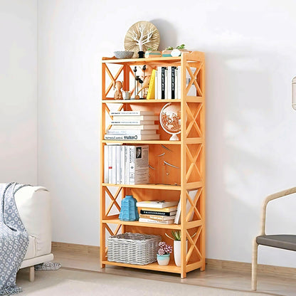 Modern Wooden 5 Tier Bookshelf Open Shelves X Design