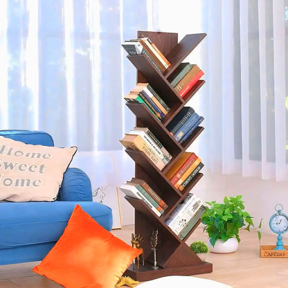 Wooden 9-Tier Tree Shape Book Shelf | Wooden Tree Shape Bookshelf for Office & Home