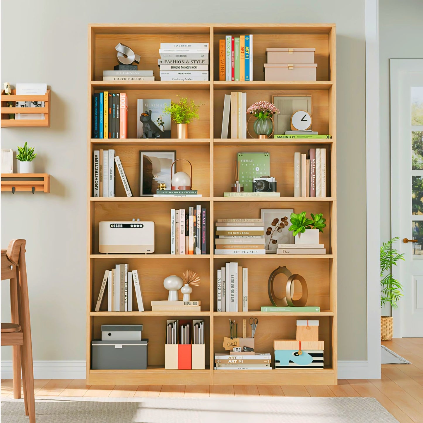 Wooden 6-Tier Double sided Bookshelf