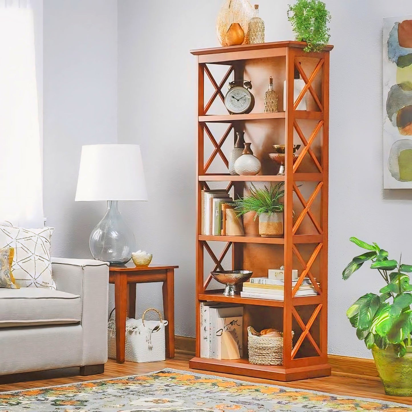 5 Tier Bookshelf Open Shelves X Design