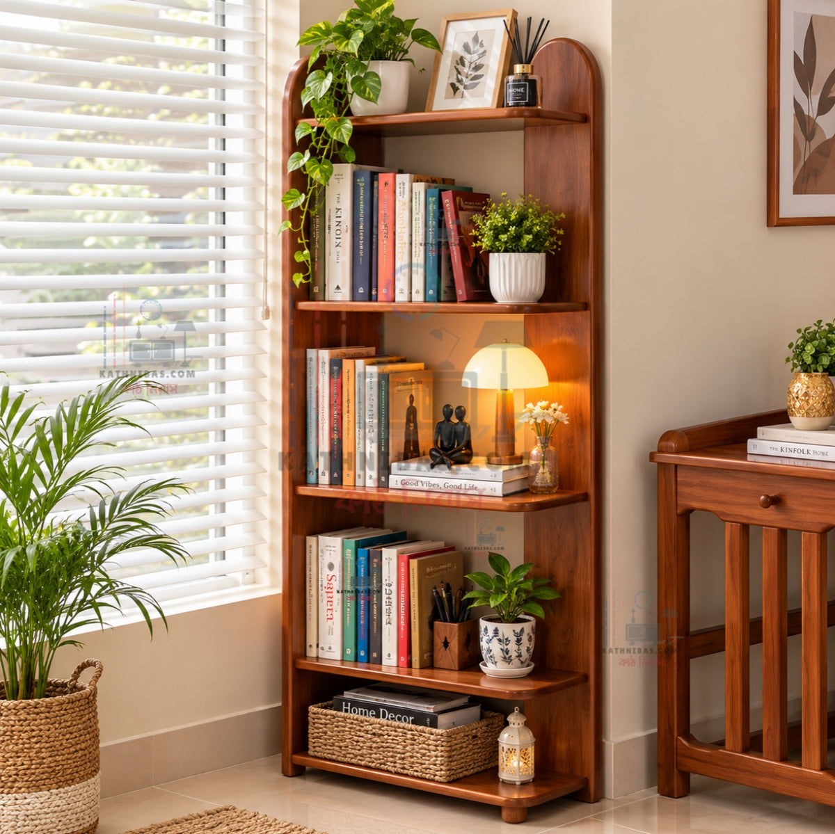 Modern Wooden Bookshelf with Multi Storage and Display Shelves