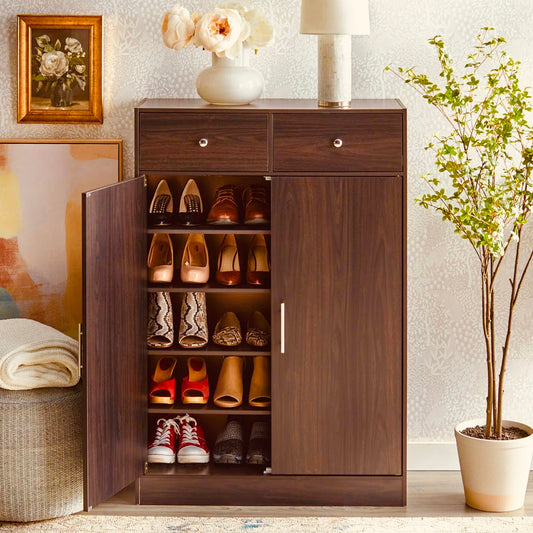 Wooden Shoe Cabinet with 2 Drawers 5-Tier Modern Shoe Rack