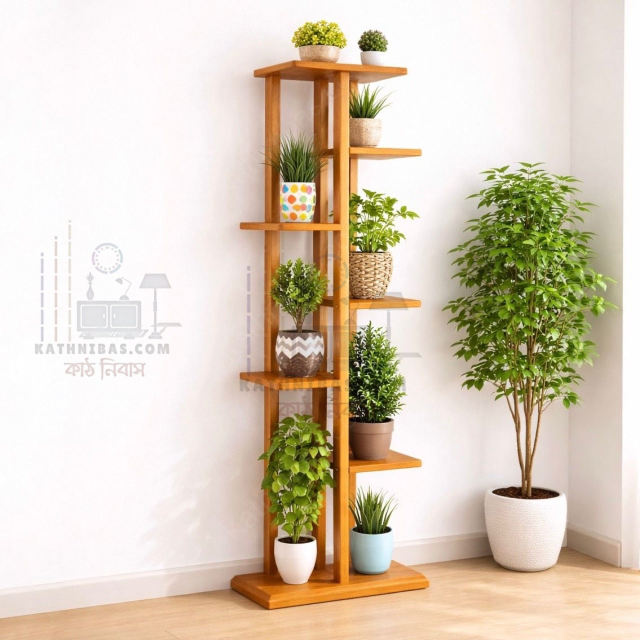 Solid Wooden Stylish Flower Plant Stand for Living Room/ Office