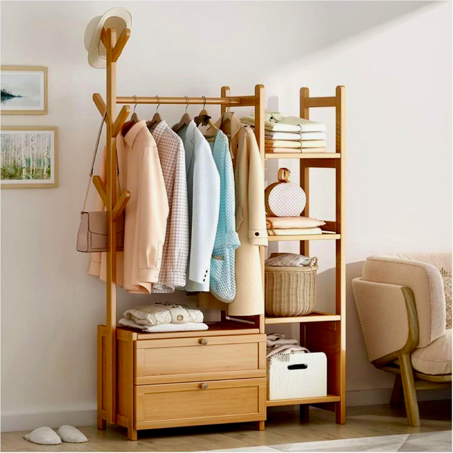 Fashionable Solid Wooden Clothes Rack | Wooden Stylish Alna
