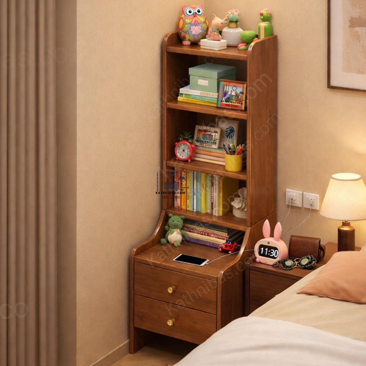 Wooden Stylish Bedside Table & Multi Functional Storage Shelf