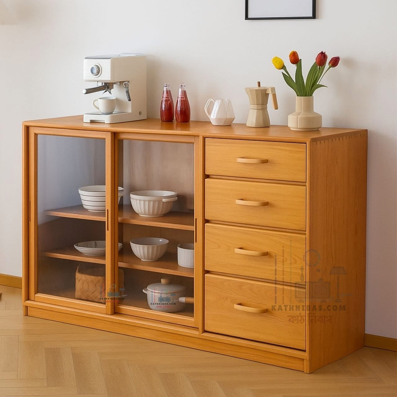 Elegant Wooden Storage Cabinet with Glass Door
