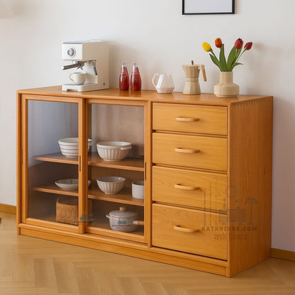 Elegant Wooden Storage Cabinet with Glass Door