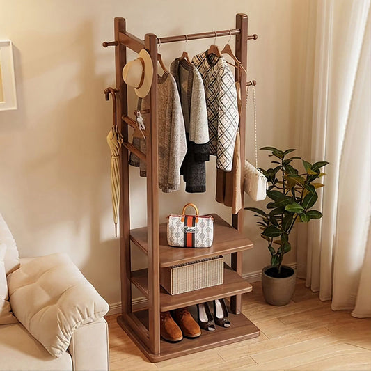 Solid Wooden Clothes Stand | with 3 Storage Shelf and 6 Hook Stylish desing