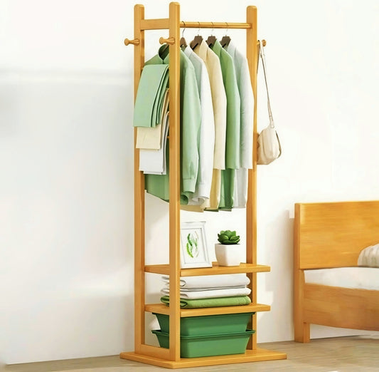 Wooden Multi Layer Alna With 3 Side Hook And 2 Shelf For Bedroom| wooden cloth stand