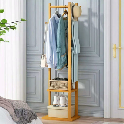 Wooden Multi Layer Alna With 3 Side Hook And 2 Shelf For Bedroom | wooden cloth stand