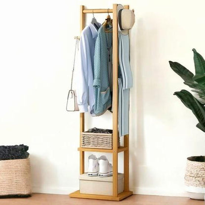 Wooden Multi Layer Alna With 3 Side Hook And 2 Shelf For Bedroom | wooden cloth stand