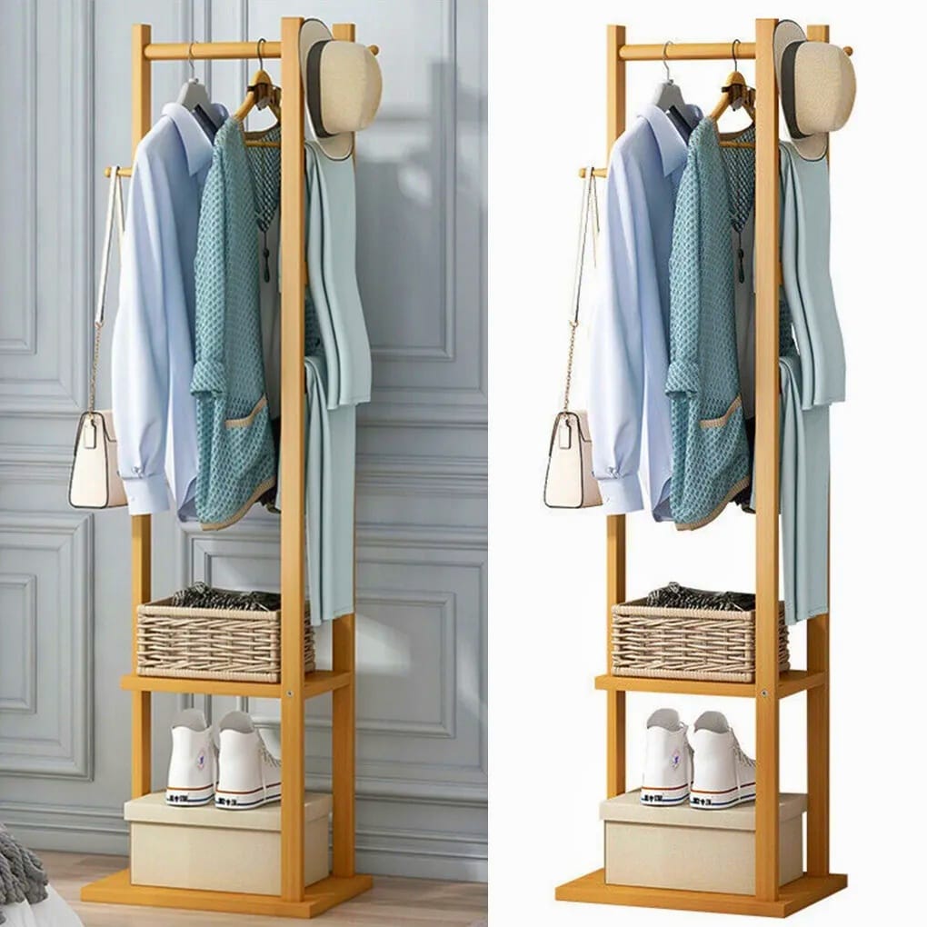 Wooden Multi Layer Alna With 3 Side Hook And 2 Shelf For Bedroom | wooden cloth stand