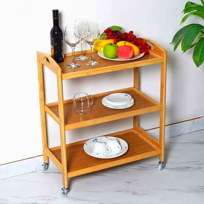 Wooden serving trolley | 3-Shelf Multi-Purpose Kitchen Storage