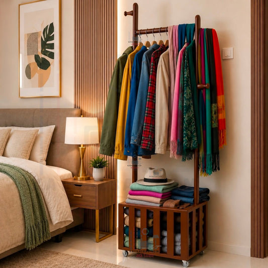 Premium Solid Wooden Clothes Rack for Bedroom Storage and Organization