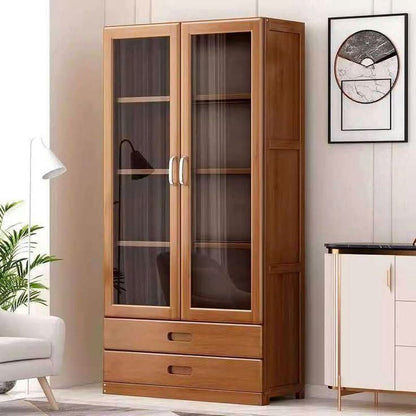 Solid Wooden Book Shelf for Living Room | Premium Storage Cabinet with Mirror Glass Door