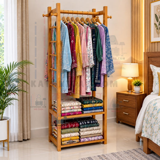 Premium Wooden Alna | Elegant Wooden cloth Hanger with Storage Shelf
