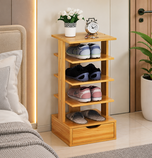 Space Saving Wooden Shoe Rack for Entryway and Bedroom