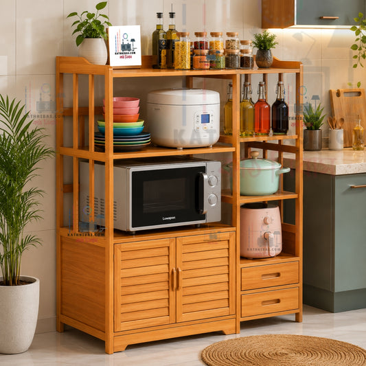 Stylish Wooden Microwave Rack with Storage Cabinet
