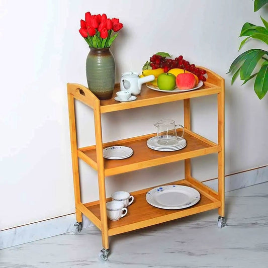 Wooden serving trolley | 3-Shelf Multi-Purpose Kitchen Storage